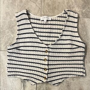 Pink Rose Ivory & Navy Cropped Knit Vest